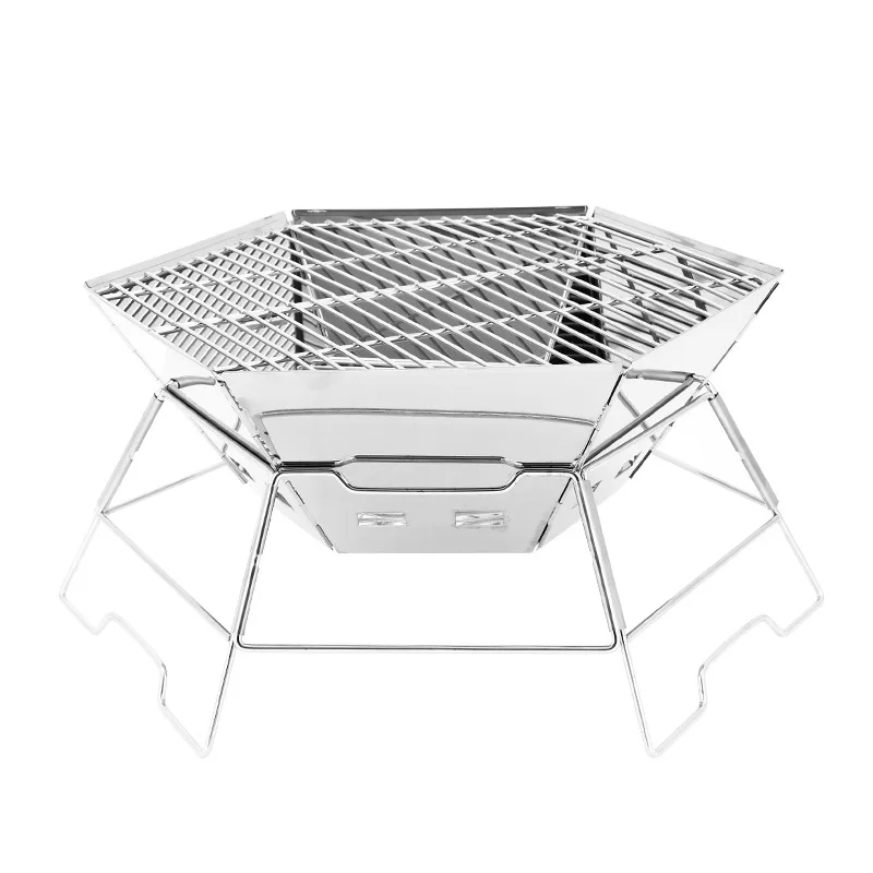 New Style Foldable Stainless Steel Barbecue Grill Wood Fireplace Folding Stove With BBQ Grill Mesh Fire Pit
