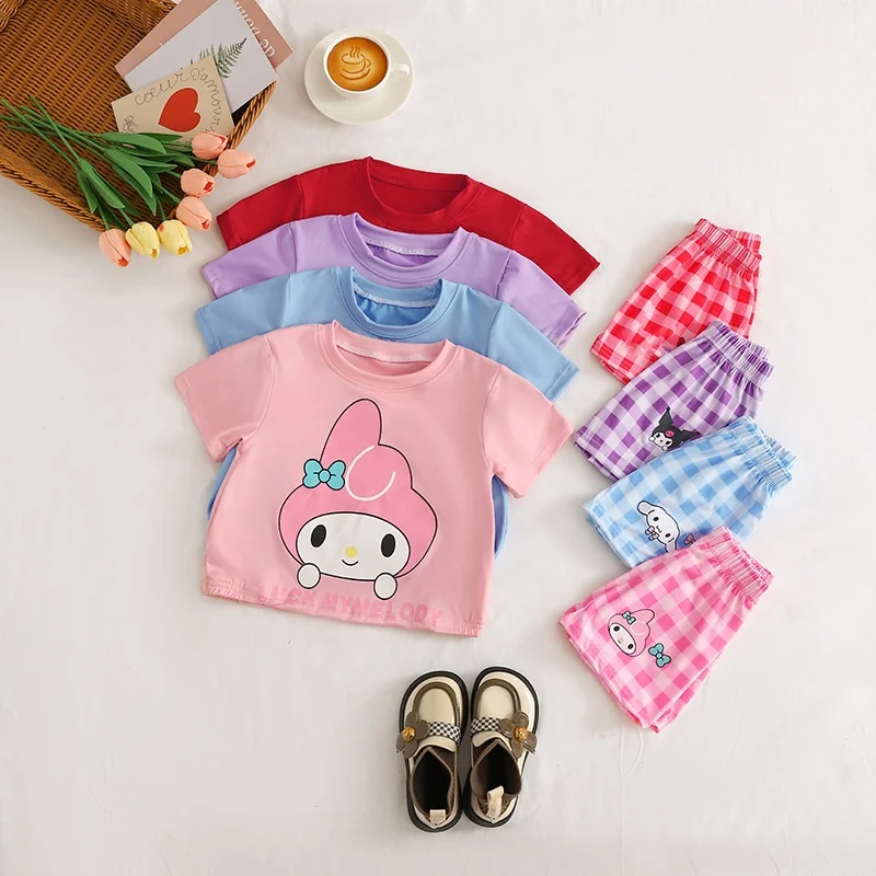 Летняя модная повседневная одежда для девочек Моя Мелодия Cinnamoroll аниме футболка шорты Детский комплект