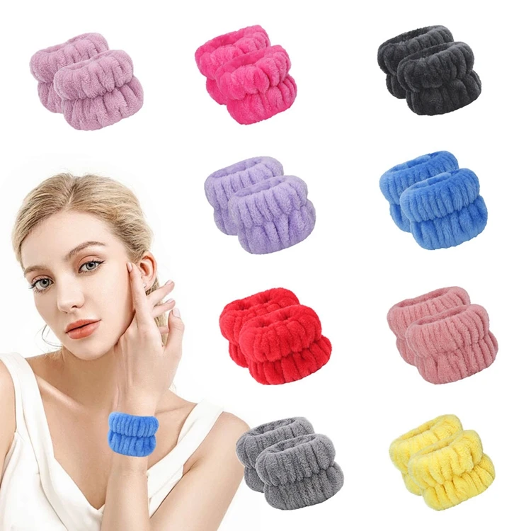 Wholesale Elastic Flannel Microfiber Wristbands For Women Washing Face Prevent Liquid from Spilling Absorbent Wrist Towels
