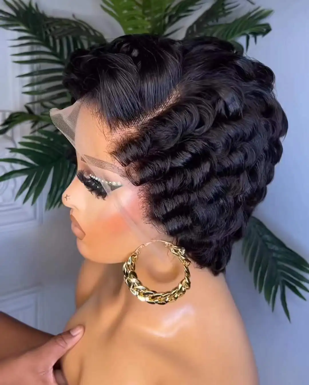 Jennifer Perruque Pixie Cut Wig Human Hair Curly Bob Short Pixie Cut Lace Wig Bleached Knots Lace Frontal 13x4 Pixie Wig