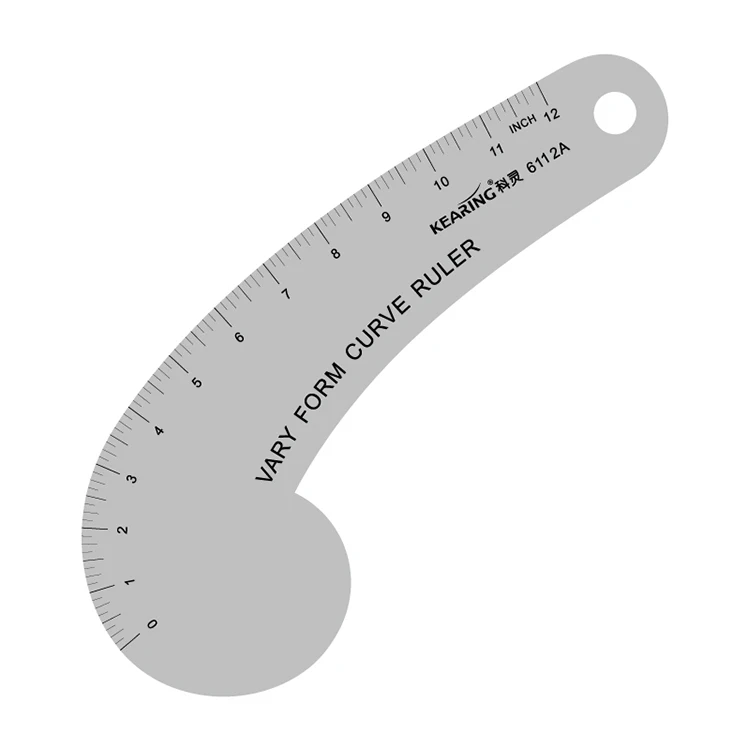 Kearing 12 inch durable aviation luxury aluminum curve ruler for professional pattern making, sewing and crafting 6112A