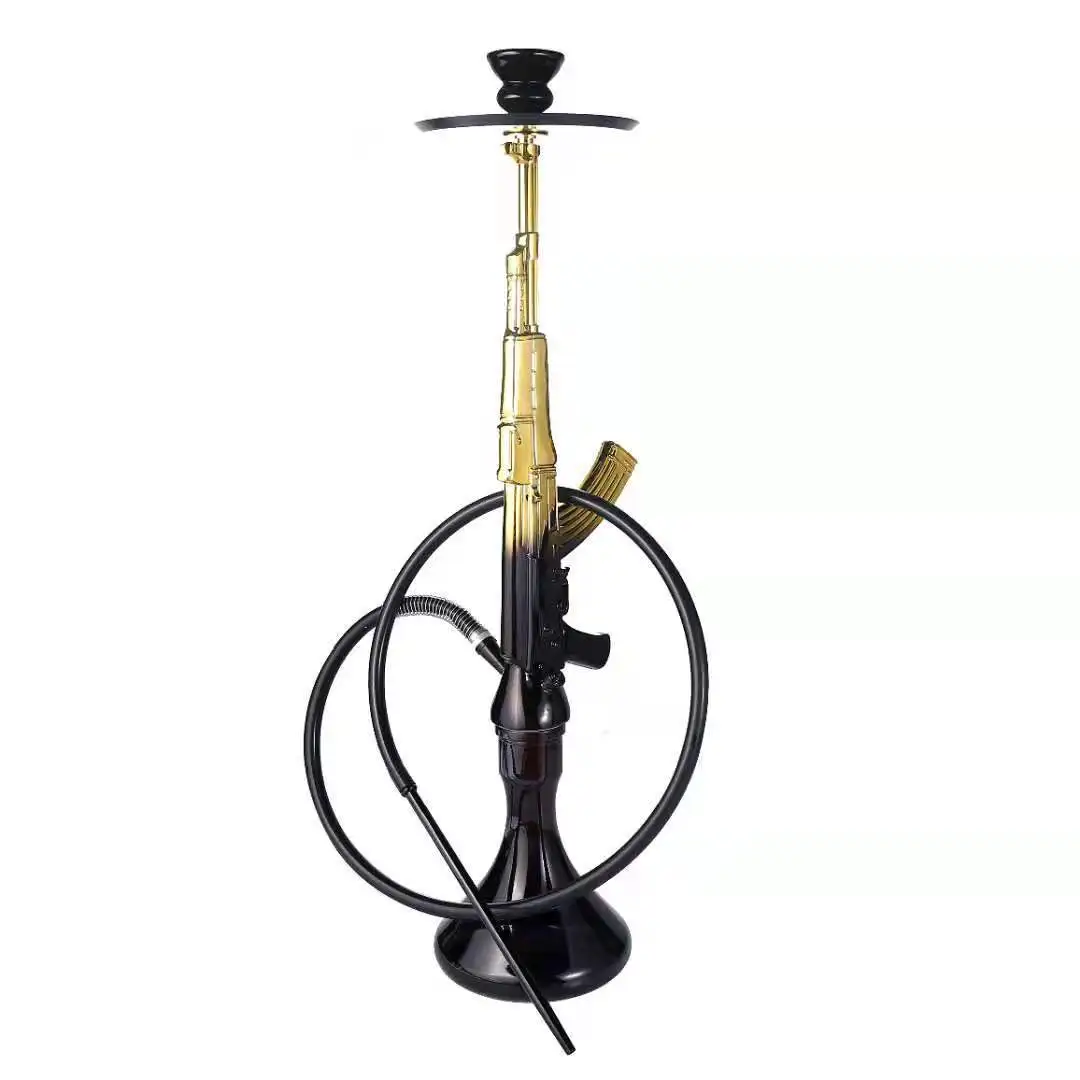 Wholesale AK 47 Hot Sale Shisha Hookah Narguile China Gun Shape Big Smoking Shisha Hukka set with silicone pipe accessories