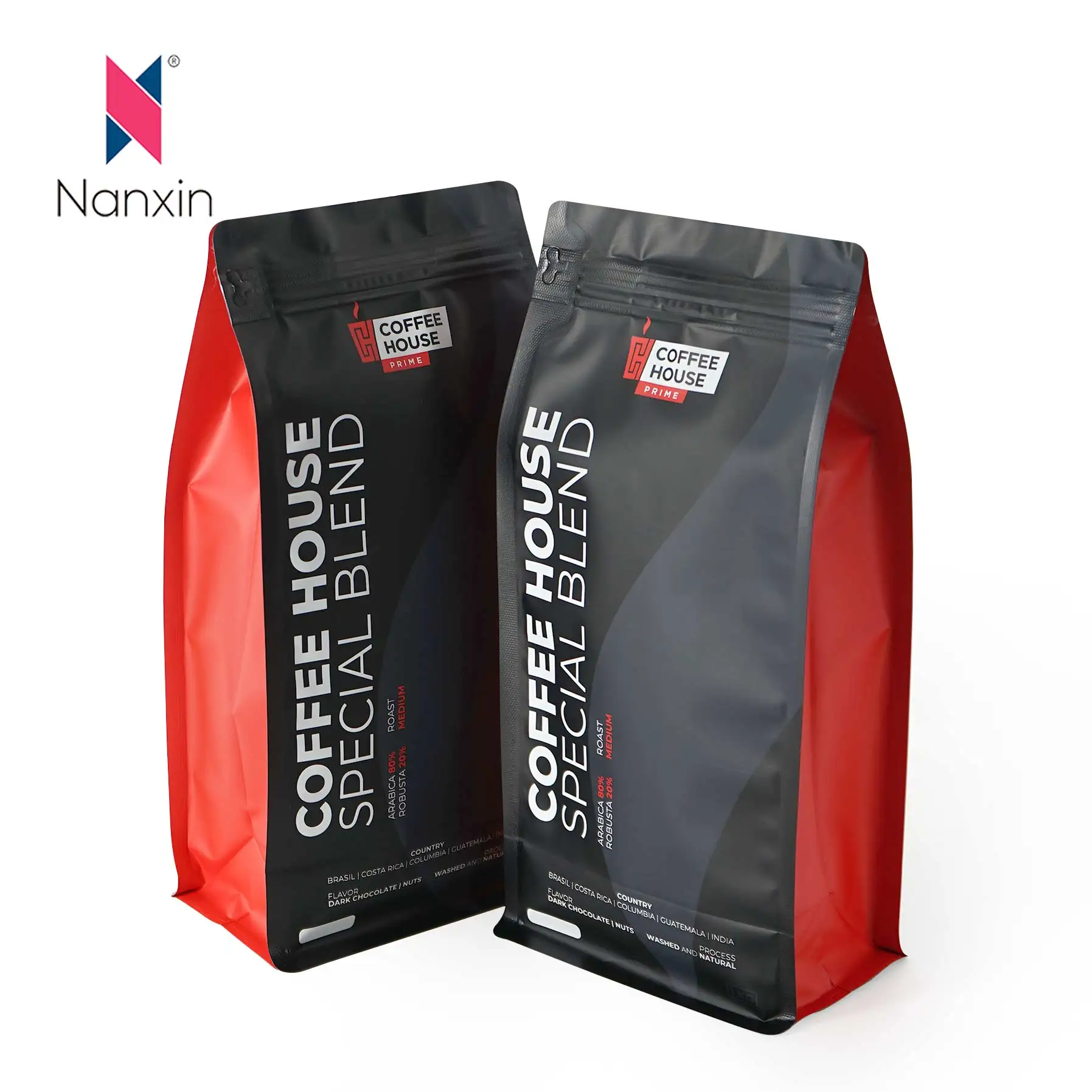 Black Red Canada Brand Custom Print Flat Bottom Coffee Bags for Coffee Bean