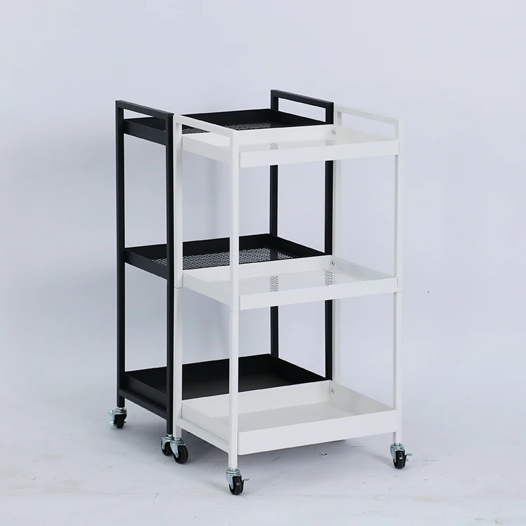 Home Furniture Metal Rolling Organization Rack Square Storage Utility Cart Trolley Shelves Tray With Casters