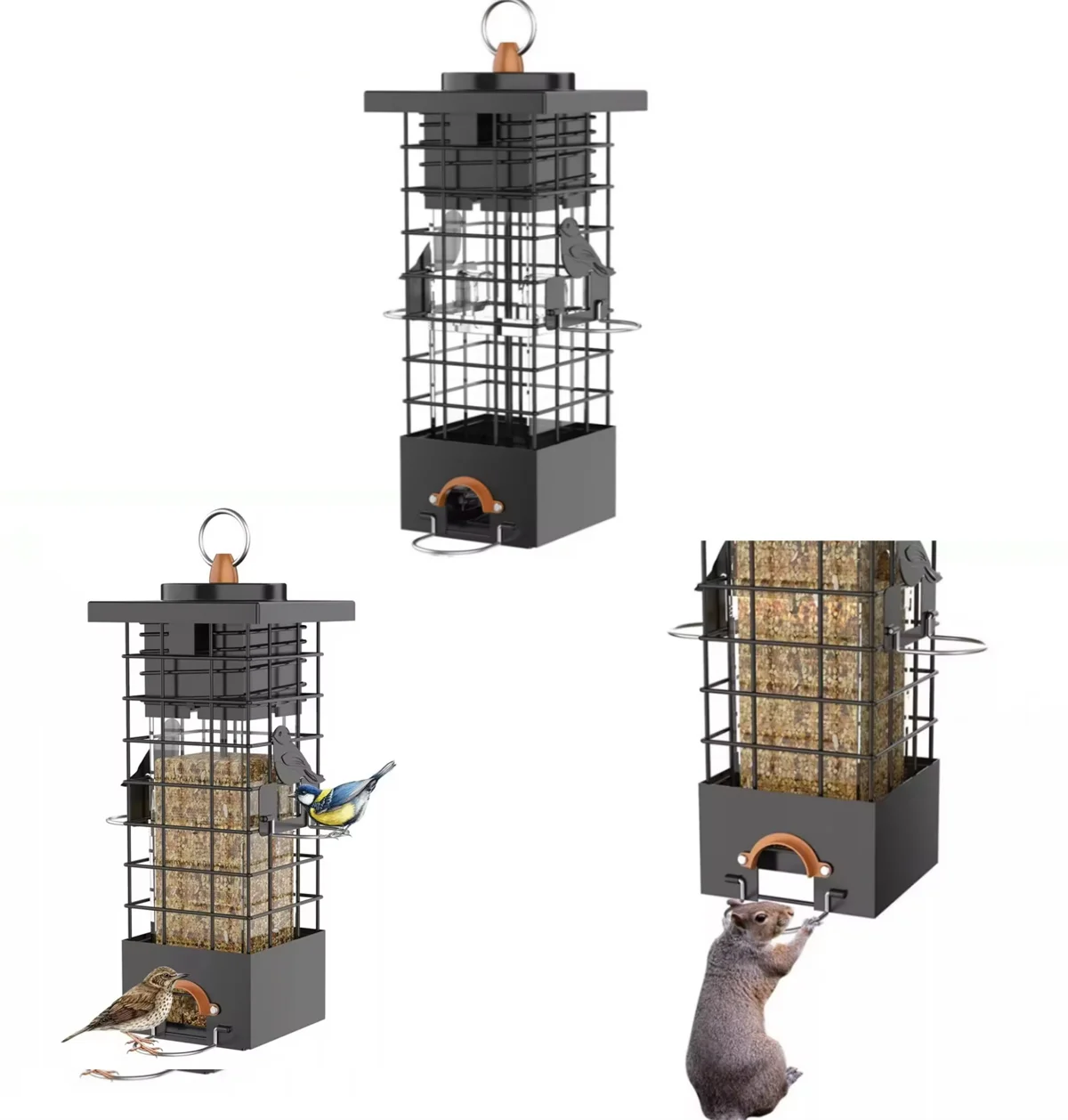 WILDMX Metal anti-squirrel bird feeder, suitable for outdoor hanging to decorate the garden and backyard, large capacity