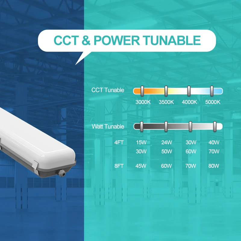 2FT 4T 8FT CCT & Power Tunable IP66 LED Triproof Lights Linear Light Led Batten Fixture