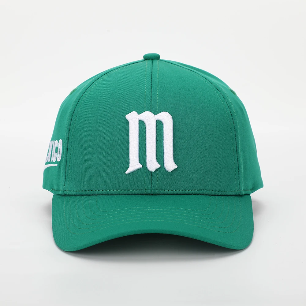 Wholesale Custom Mens High Quality 6 Panel Curved Brim 3D Embroidery Logo Green Structured Baseball Cap Dad Hat
