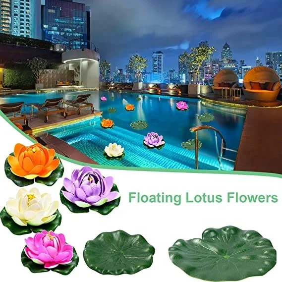 EVA Floating Lotus Artificial plastic Decoration Flower Water Lily Garden Pool pond Fishpond Plant Flower