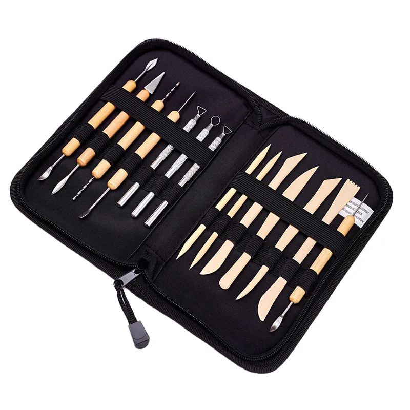 14pcs nylon bag pottery wooden clay sculpting tools