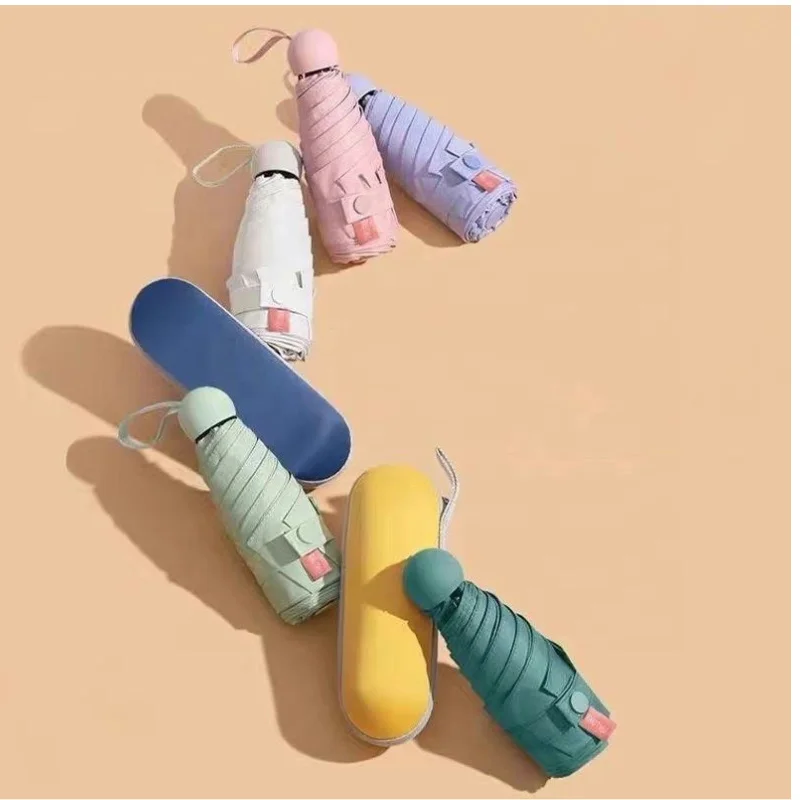 Q011 New Design Pill Umbrella Five Folded Mini Sun Rain Pocket Folding Umbrella Business Gifts Hard Box UV Protection Umbrella