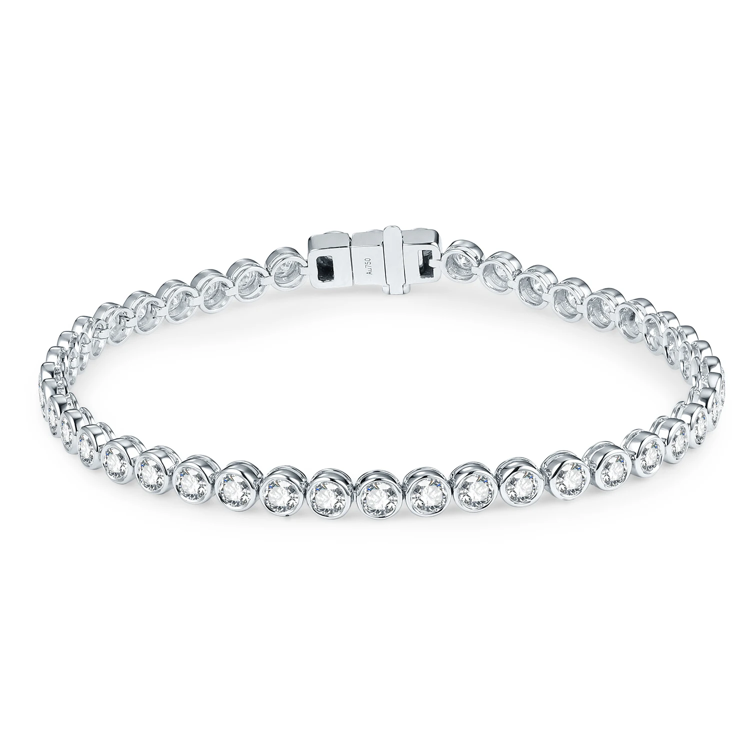 Abiding Gold Jewelry Custom Lengths Bezel Round 3mm 3.798ctw Small Diamond Real Au750 18K Gold Lab Grown Diamond Tennis Bracelet