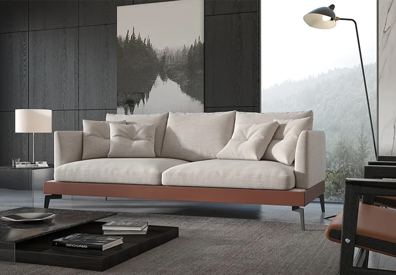 Modern Nordic leather couch with chaise sectional sofa 1 2 3 metal leg living room sofa