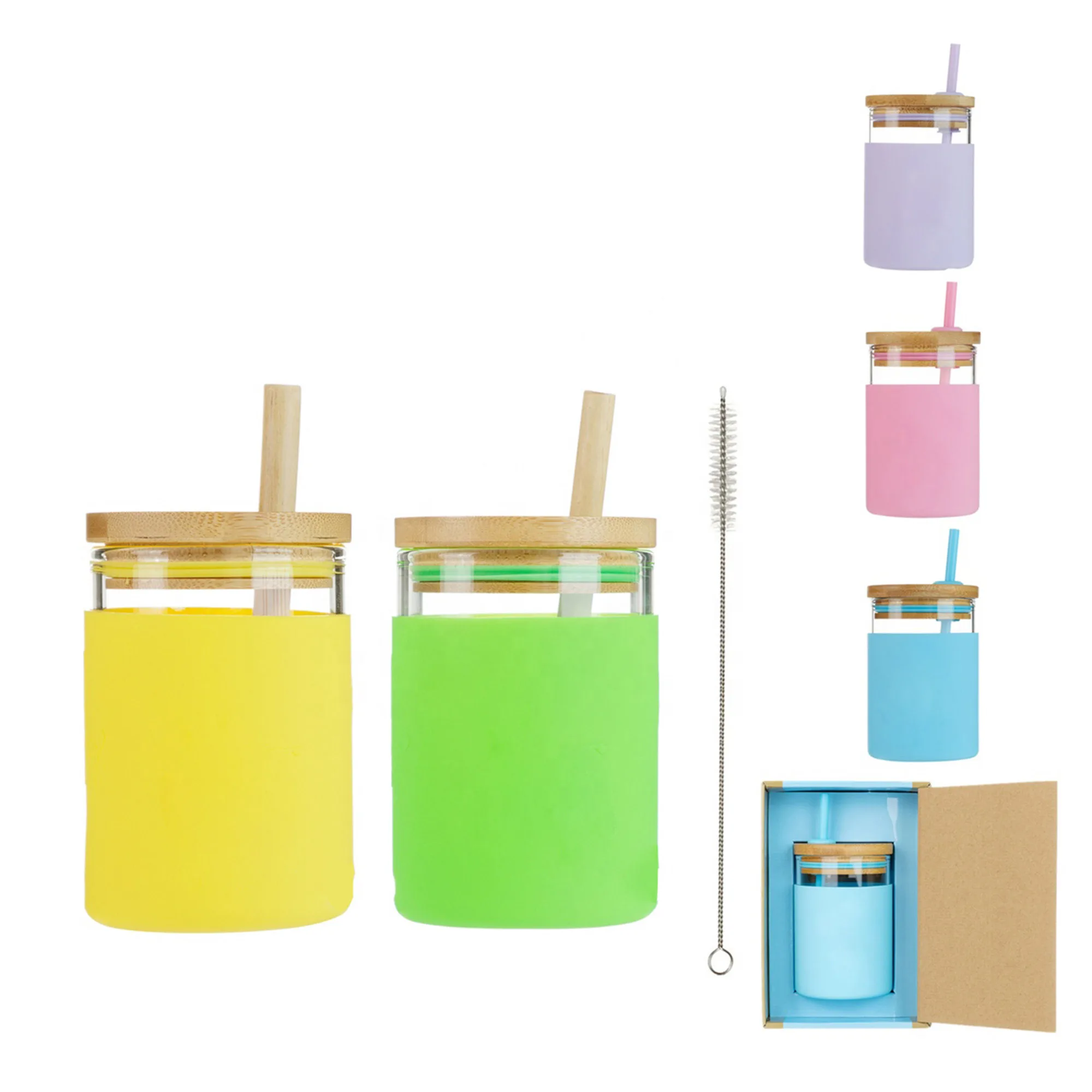 New Design Children Kids Borosilicate Glass Water Bottle with Silicone Sleeve and Straw