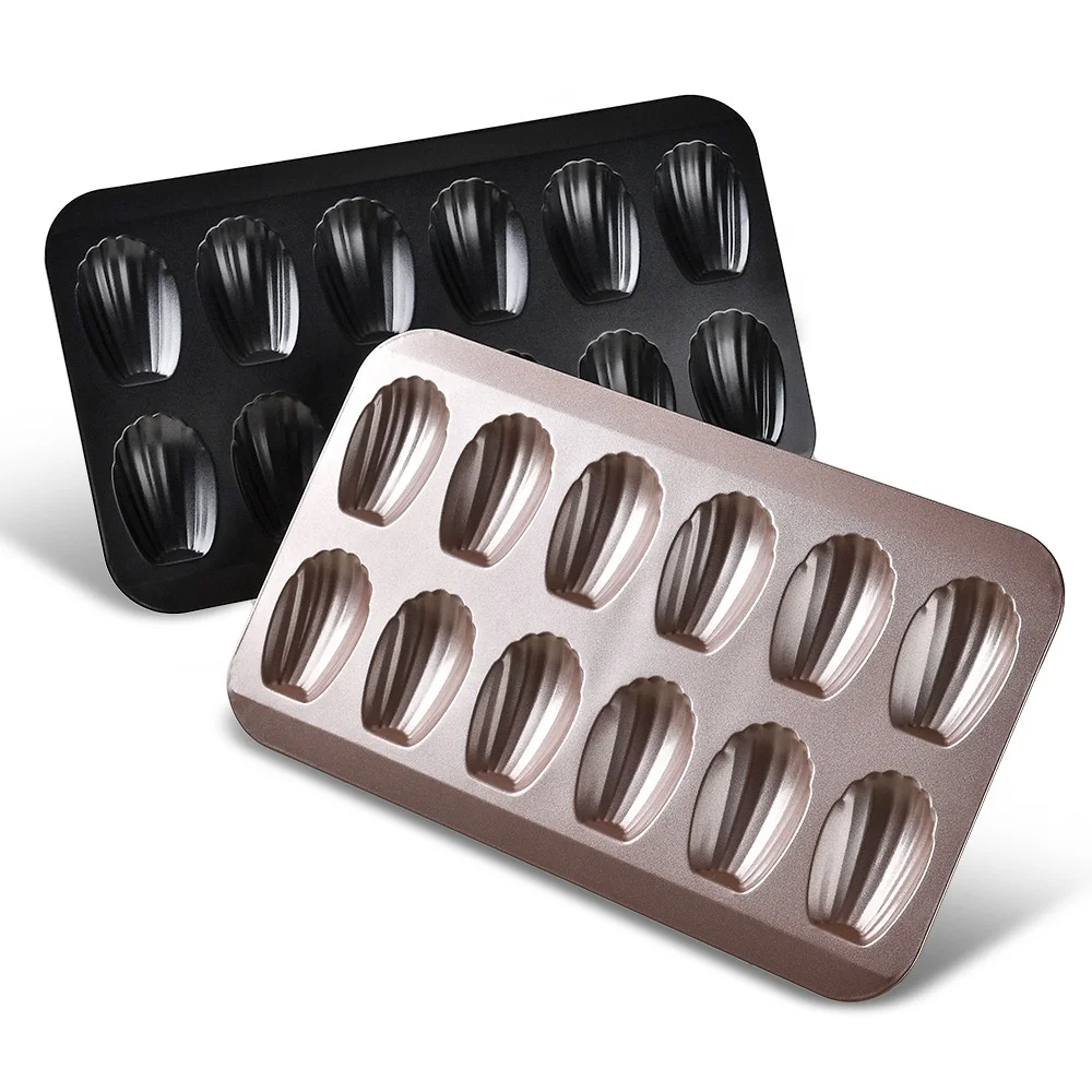 12-Head Non-Stick Coated Stainless Steel French Shell Shape Cake Mold Baking Dishes & Pans for Snack & Chocolate Mold