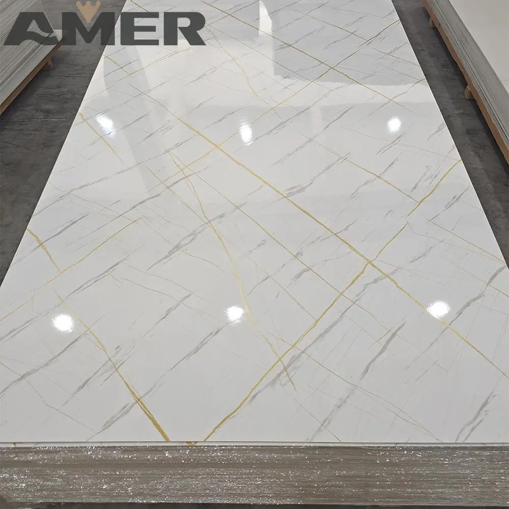 Paste Install Wall Panel Pvc Marble Sheet Uv Highlight 3d Print 1.2*2.4m Custom Pattern Decorative White 3d Model Design 5 Years
