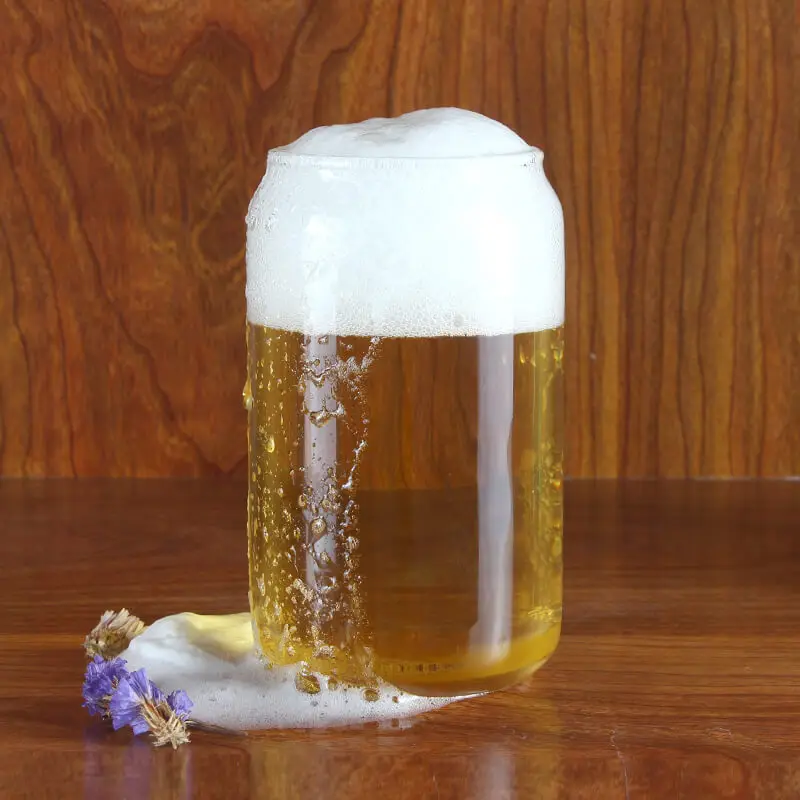 16oz New Arrival Hot Sale High Borosilicate Glass Drinking Beer Can with Bamboo Lid with Straw