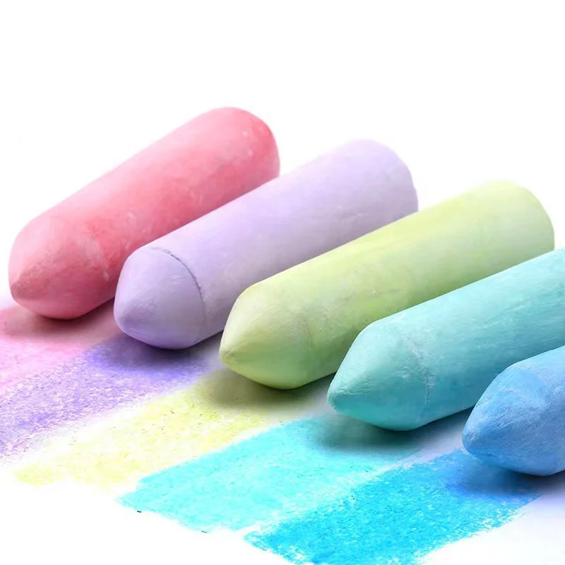 2024 Wholesale 6 Colors School Blackboard Washable Big Dust Free Sidewalk Chalk With 3 Stencils