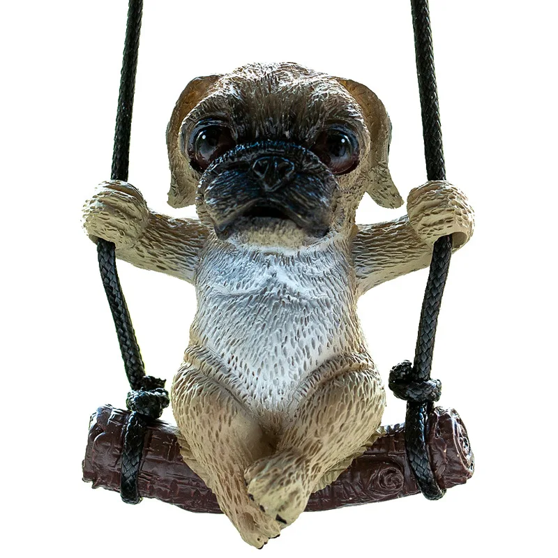 Cute Anime Pug Gypsum Swinging Puppy Auto Rearview Mirrors Pendant Car Hanging Ornaments Car Decoration Accessories Gifts