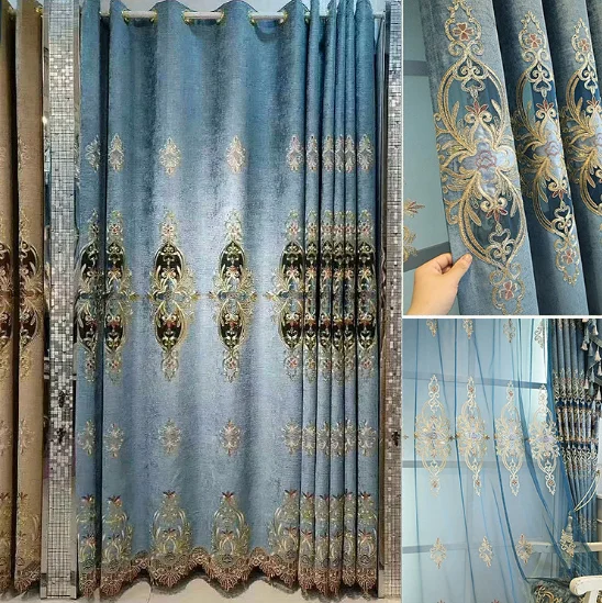 Bedroom Living Room Ready Made Cortinas Para Salas Valance Luxury Chenille Decoration Black Out Embroidered Curtain