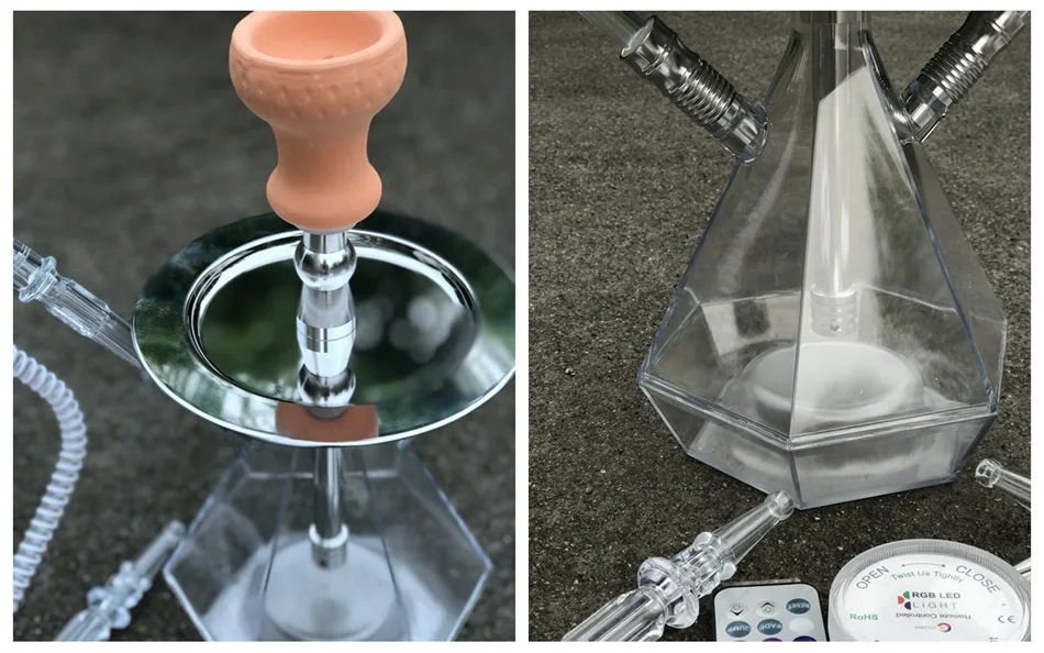New Set Dual Hoses Hookah Cup Diamond Cube Ak47 Accessory Acrylic Hookah with Led Light Shisha Box Hookah Bowl Acrylic