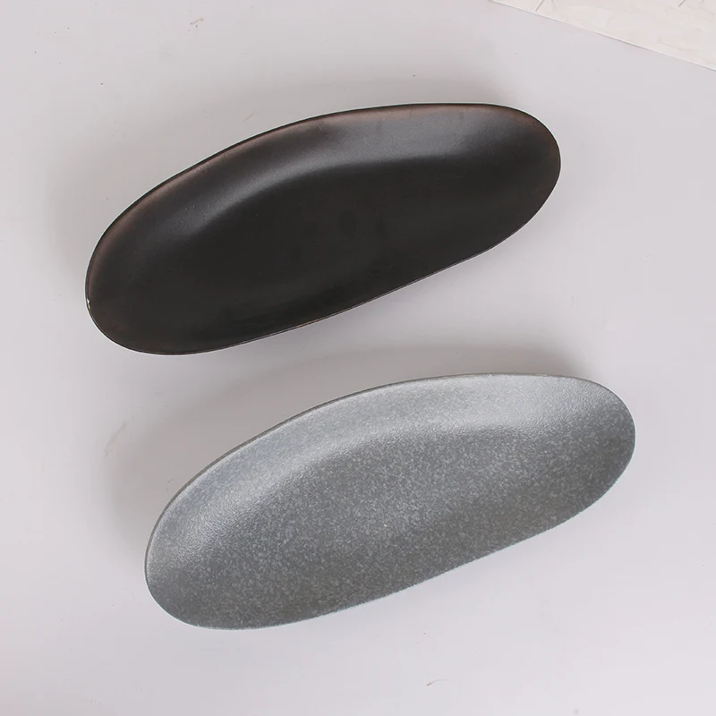 Antique Black Dinner Set Irregular Plates Brown Porcelain Plate Silver Restaurant Custom Printed Ceramic Plate