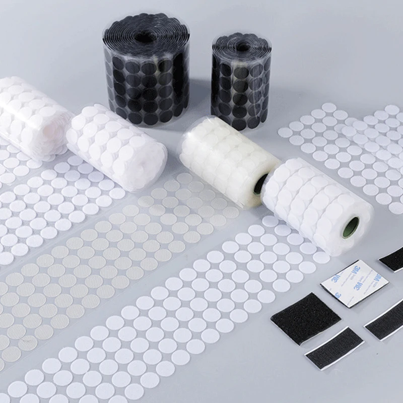 Self-Adhesive Strong Sticky Die Cut black Back Glue Hook And Loop Round Dots Circles  Tape