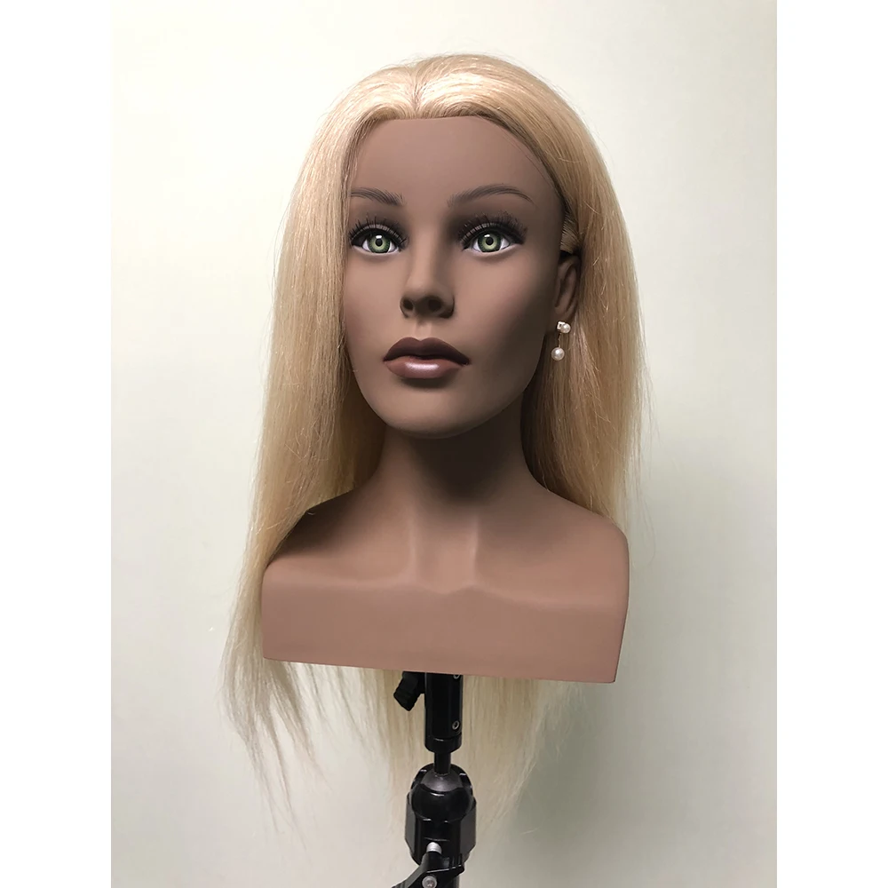 100% Human Hair Training Head With Shoulder Hair Styling Dyeing Coloring Realistic Mannequin Practice Head Dolls