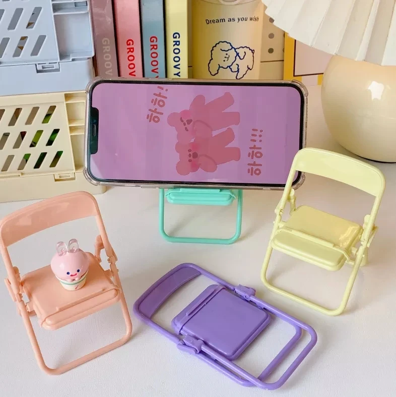 Cheap Smart Mini Mobile Phone Stand Desktop Chair Stand 4 Colors Adjustable Stand Foldable Shrink Decoration