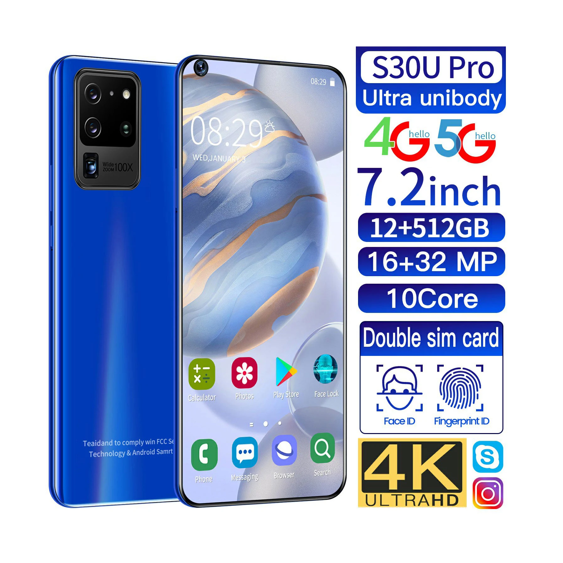 S30U dual card двойной режим ожидания 7 2 дюймов Высокое разрешение сканер отпечатков пальцев для разблокировки Android