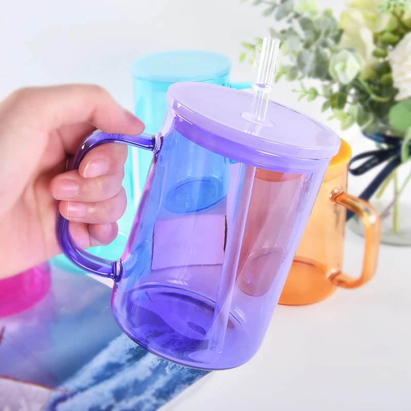 Hot Sale 16Oz 17Oz 20Oz 250Z Colored Smoothie Recycled Iced Sublimation Tumbler Glass Boba Coffee Cups With Straw