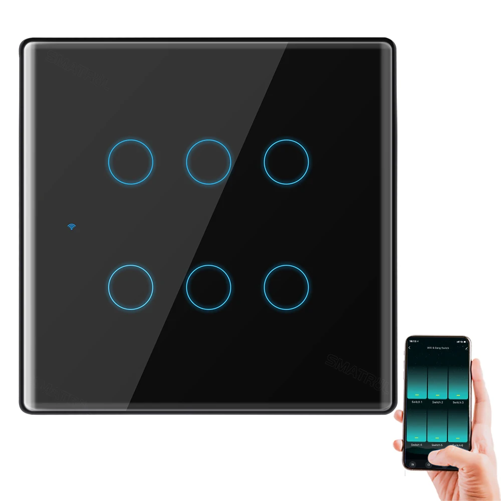 SMATRUL Бразилия Tuya Smart Light переключатель 6 банда 4*4 120x120 мм Сенсорный настенный сенсорный экран панель APP требуется нейтральный провод Alexa Google