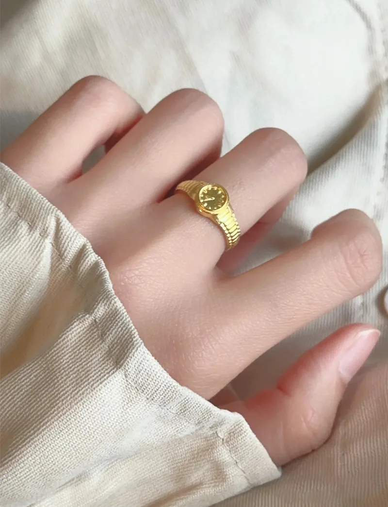 S925 Fashion Jewelry 2023 Wholesale Women Accessories Clock Watch Trendy Gold Watch Adjustable Ring Valentine's Day Women Ring