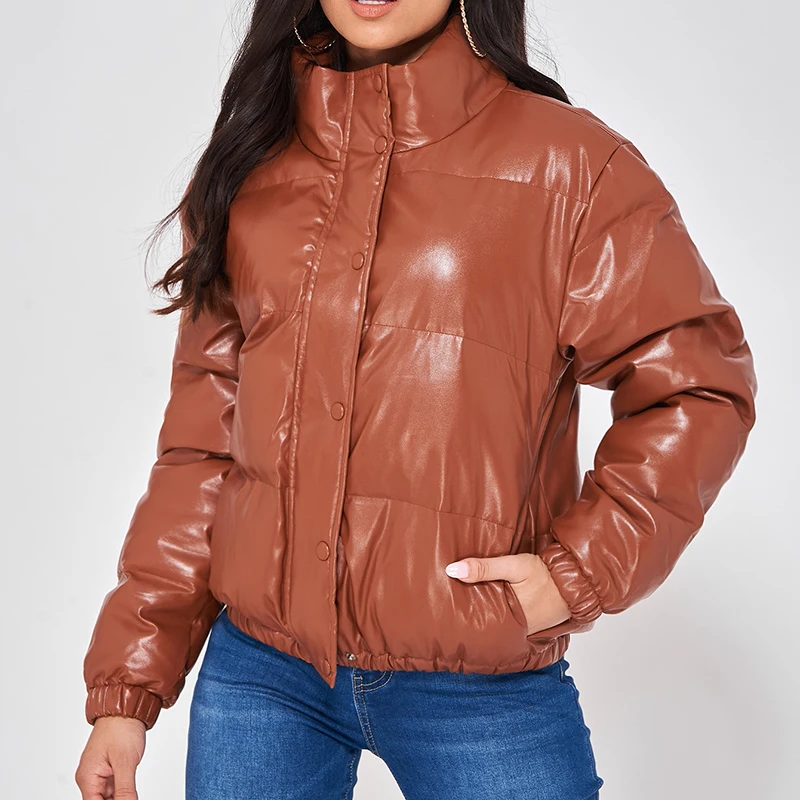 2022 High Quality Winter Coat Women Shiny Cropped Long Sleeve Winter Coat Puffer Jacket For Ladies New Design