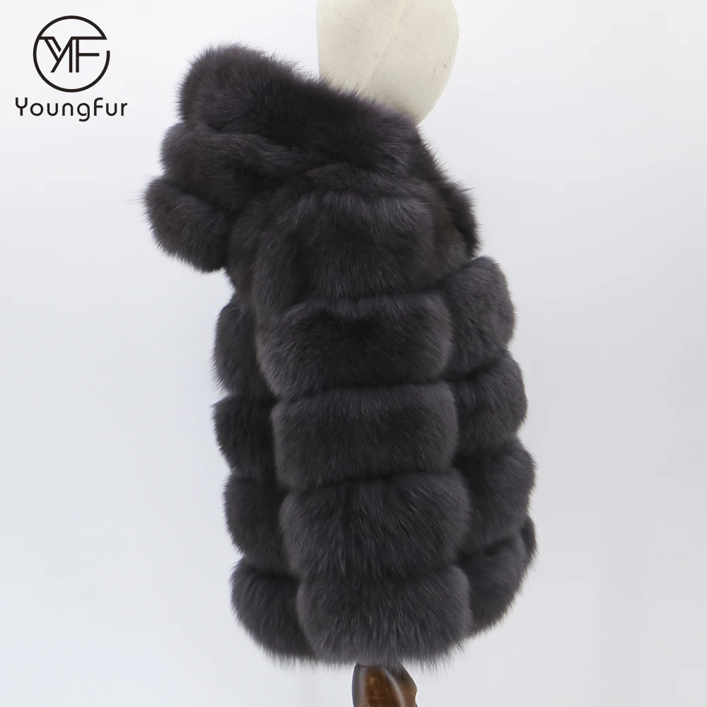 Winter Warm Soft Thick Fox Fur Coat Ladies Long Sleeve Natural Fur Jacket Hooded Fur Coat Women