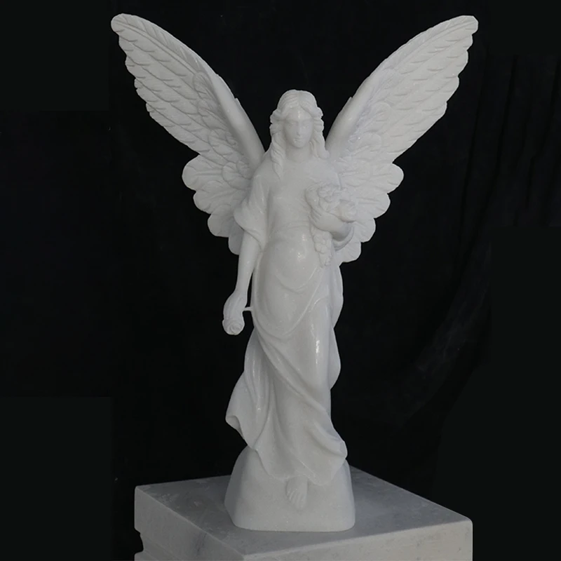 Figurines Hand Carved Sculpture Outdoor Marble Angel with Wings Statues Garden White Marble Angel