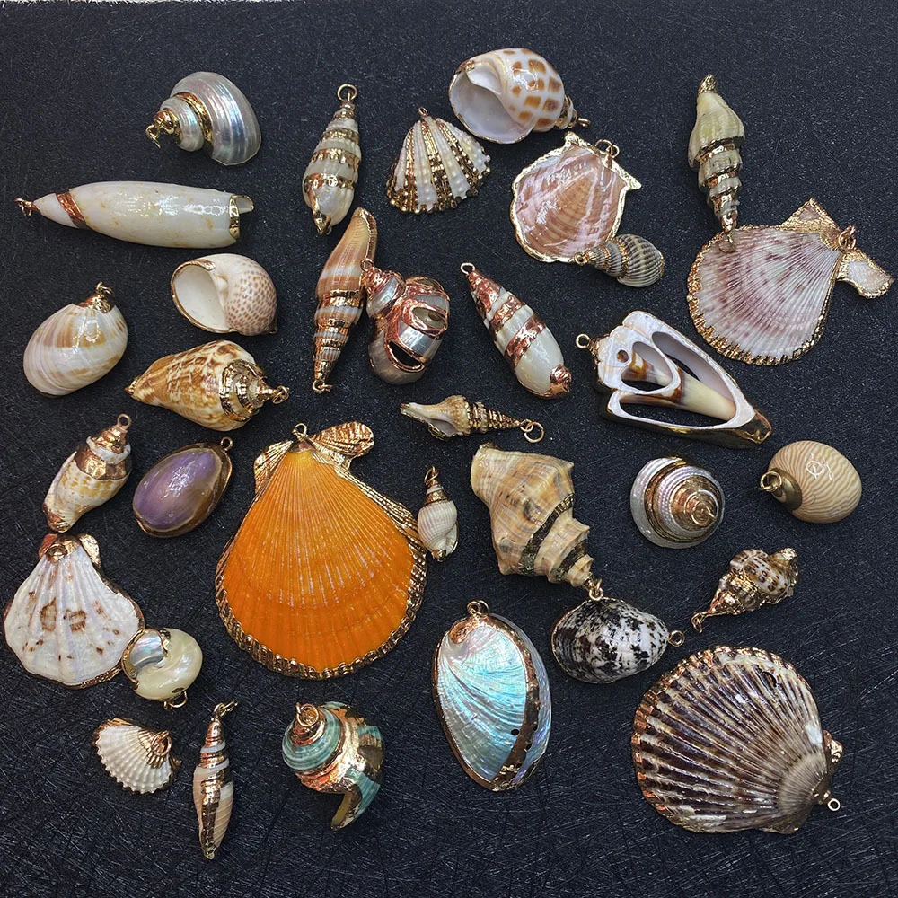 Natural Shell Gilded Conch Pendant Necklace Earrings Beach Hawaii Fine Jewelry Accessories DIY Jewelry Making
