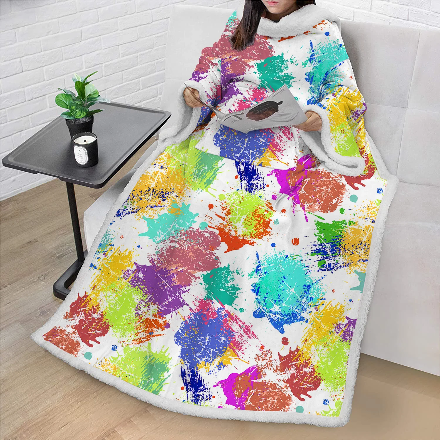 New fashionable unisex extra thick fleece blankets panda long sleeve huge long length wearable blankets pajamas