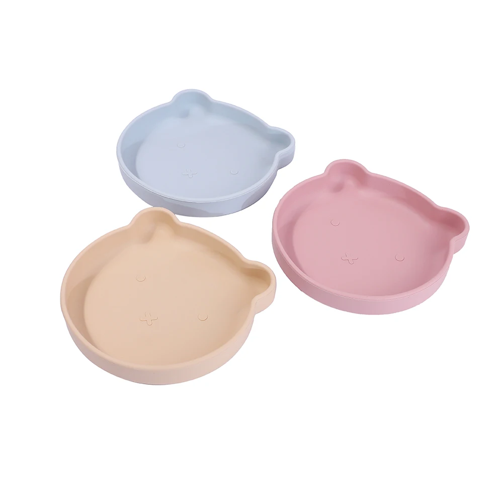 Bear Silicone Baby Kids Suction Food Plate Silicone Toddler Feeding Plate with Suction for Children