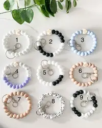Trendy Cheap Beaded Bracelet Designer For Silicone Bead Wristlet bangle with silver plated Keychain bag accessories