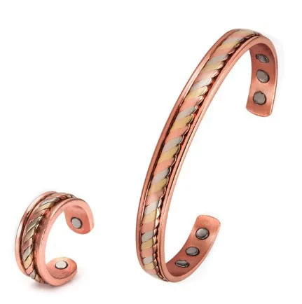 2024 wholesale Pure Copper Jewelry  inlay with twisted copper wire  magnetic copper ring
