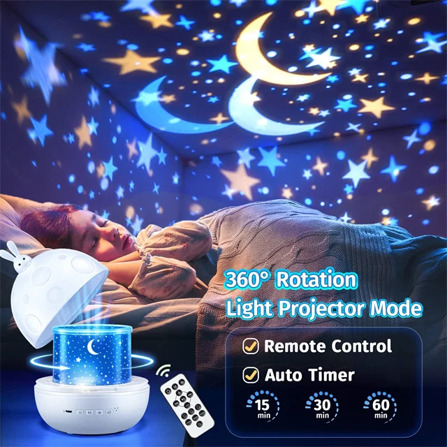 15 Films & Bluetooth Kids Night Light Projector Remote Dimmable Baby Night Light Rechargeable Timer Star Projector for Kids