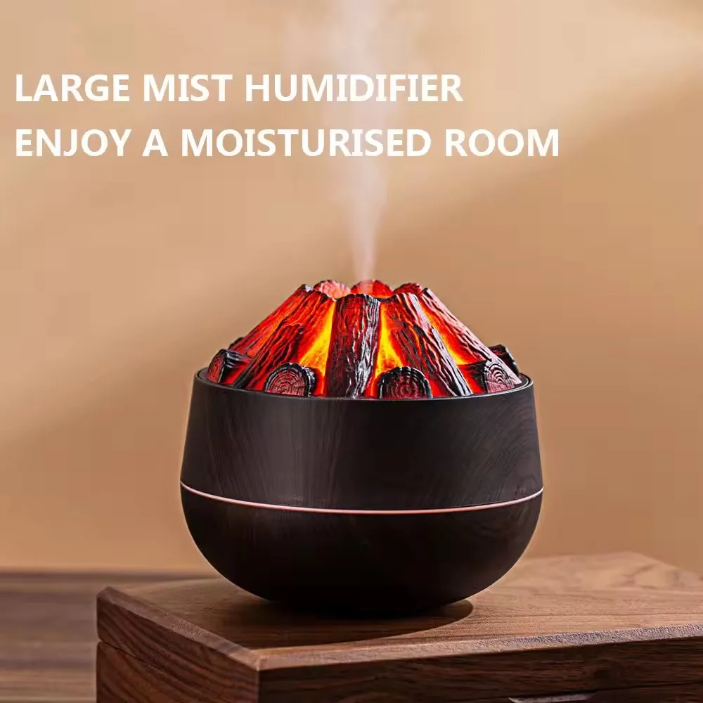 New Charcoal Fire Humidifier Vaporizador Innovative Design 300ML USB Simulated Flame Machine Volcano Aroma Diffuser for Home