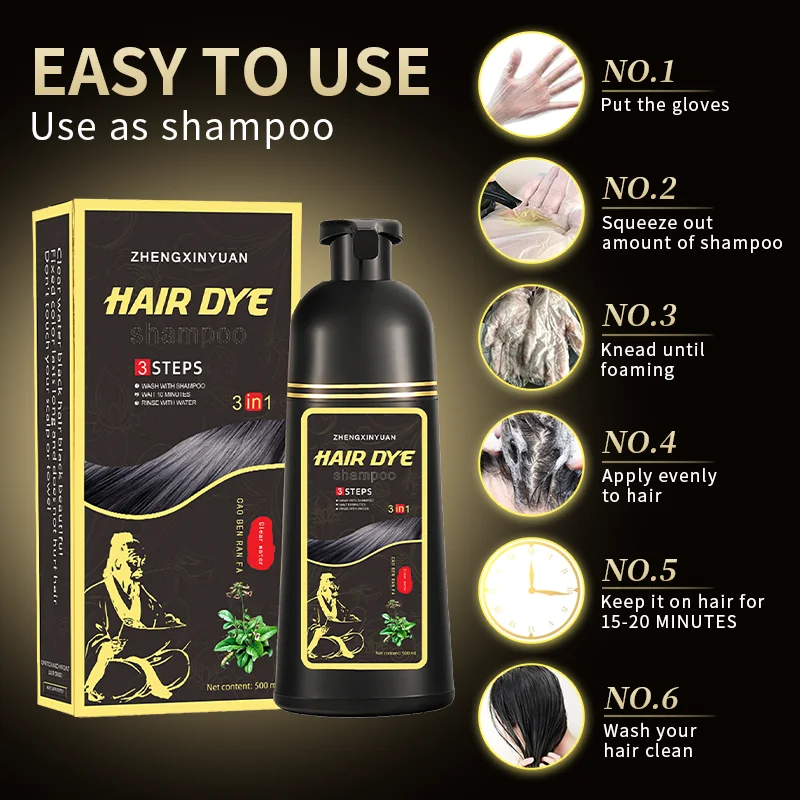 The best herbal ammonia free ginseng hair dye Covering white hair Professional Black Hair Shampoo