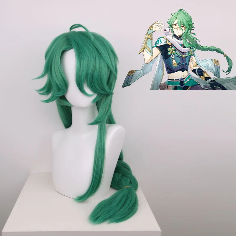 Парики Аниме игры Baizhu косплей парик 100 см длинные зеленые термостойкие синтетические волосы Хэллоуин Вечеринка