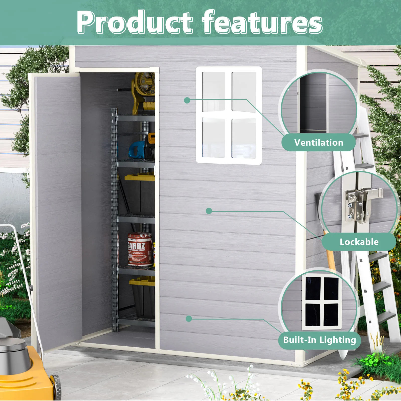 Modern Outdoor Storage Shed Weather-Resistant Eco-Friendly Easily Assembled Rot Proof Resin Garden Bike Steel Plastic HDPE