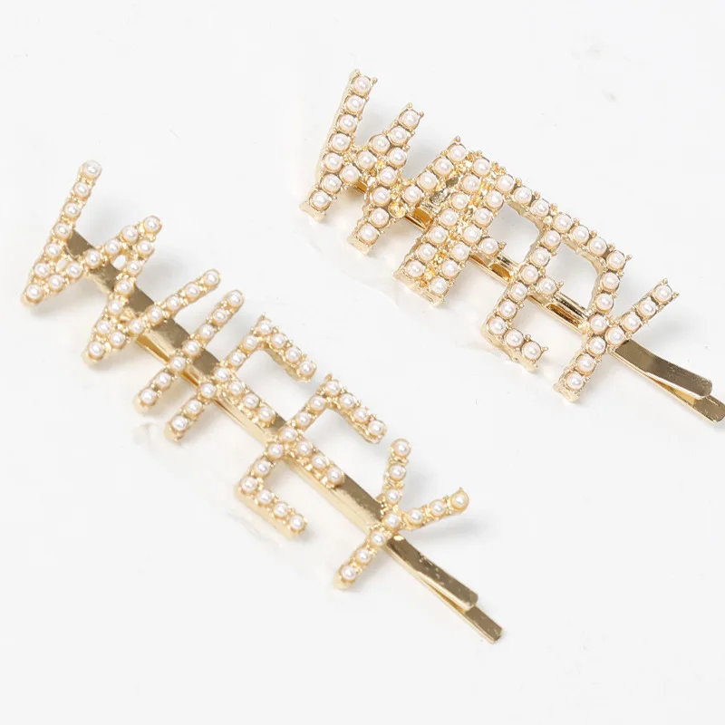 Hot Sale Full Pearl Hairpins Wholesale WIFEY Letter Bobby Pin Barrettes Metal Alloy Hair Clips Hair Pin Hairgrips Hairclip