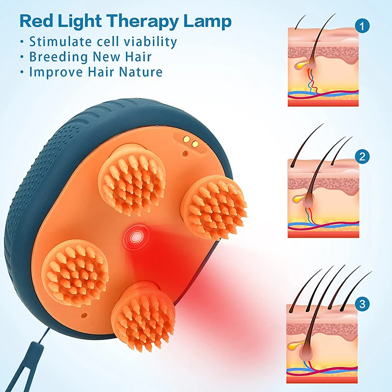 Idea Gifts UVC Disinfection IPX7 Waterproof Portable Head Scratcher Massage Electric Head Scalp Massager With Red Light Therapy