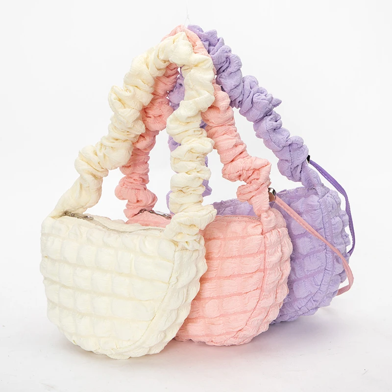 Wholesale Custom Soft Mini Cloud Bubbles Purse for Girl Fashion Vegan fold Handbag Colorful Women Quilted Clutch Crossbody bag