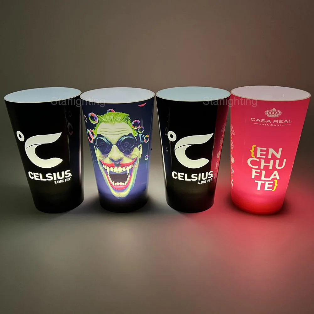 Customized Mardi Gras Christmas Birthday Flash Automatic Water Activated Plastic LED Light Up Cup