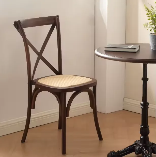 Cheap wholesale events restaurant solid  Wood Rattan Cross Back Dining Chairs for hotel or diningroom